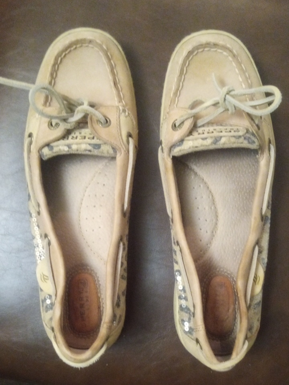 Sperry Tan Sequin-Trim Moccasin Boat Shoes